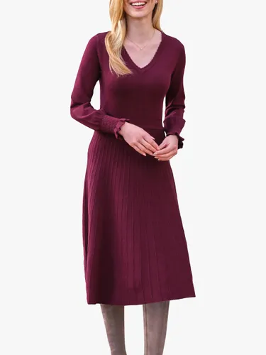 Pure Collection Scallop V-Neck Knitted Dress, Merlot - Merlot - Female
