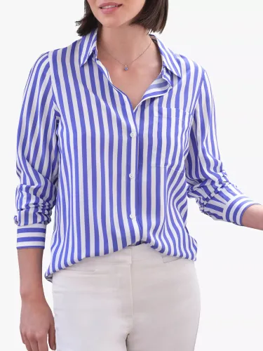Pure Collection Silk Blend Stripe Shirt, Blue - Blue - Female