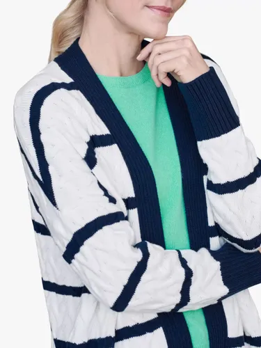 Pure Collection Stripe Wool Blend Cable Knit Cardigan, White/Navy - White/Navy - Female