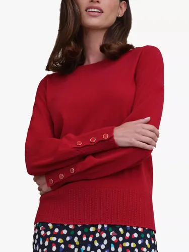 Pure Collection Wool Cashmere Blend Button Cuff Jumper, Cherry Red - Cherry Red - Female