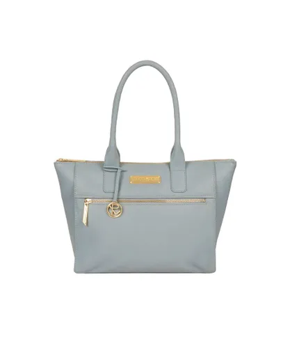 Pure Luxuries Womens 'Faye' Cashmere Blue Leather Tote Bag - One Size