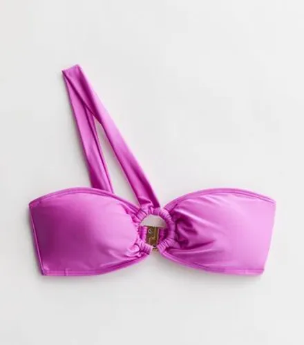 Purple One Shoulder Ring Bandeau Bikini Top New Look