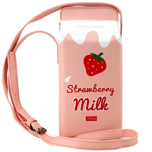 QiMing Strawberry Milk Box CrossBody Purse Bag