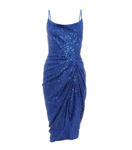 QUIZ Petite Blue Sequin Strappy Ruched Mini Dress New Look