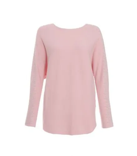 QUIZ Pink Knit Diamanté Sleeve Jumper New Look