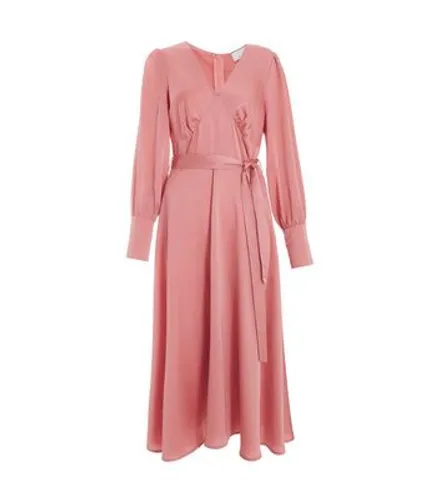 QUIZ Pink Satin Wrap Midi Dress New Look