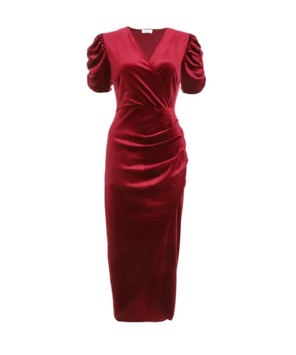 Quiz Womens Berry Velvet Wrap Midaxi Dress - Red