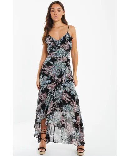 Quiz Womens Black Chiffon Floral Maxi Dress