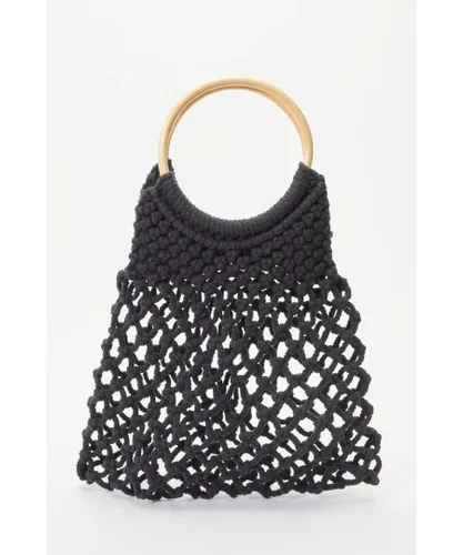 Quiz Womens Black Crochet Bamboo Handbag - One Size