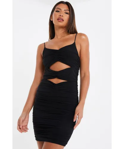Quiz Womens Black Cut Out Ruched Mini Dress
