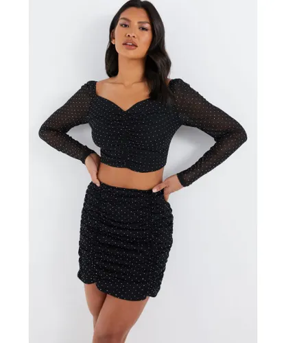 Quiz Womens Black Diamante Mesh Mini Skirt