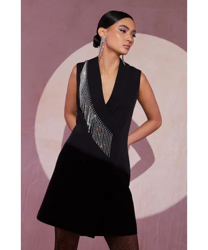Quiz Womens Black Diamante Mini Blazer Dress