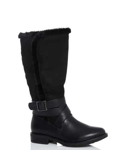 Quiz Womens Black Faux Fur Trim Calf Boots