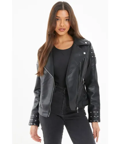 Quiz Womens Black Faux Leather Biker Jacket