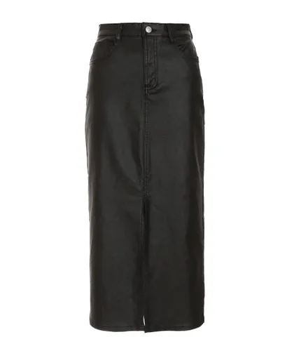 Quiz Womens Black Faux Leather Midi Skirt Viscose