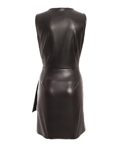 Quiz Womens Black Faux Leather Pinafore Dress