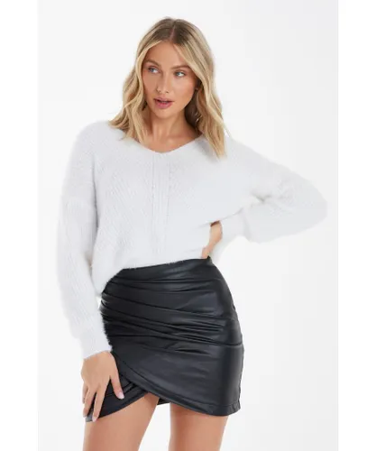 Quiz Womens Black Faux Leather Wrap Mini Skirt