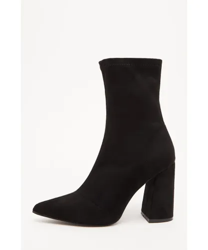 Quiz Womens Black Faux Suede Heeled Sock Boots
