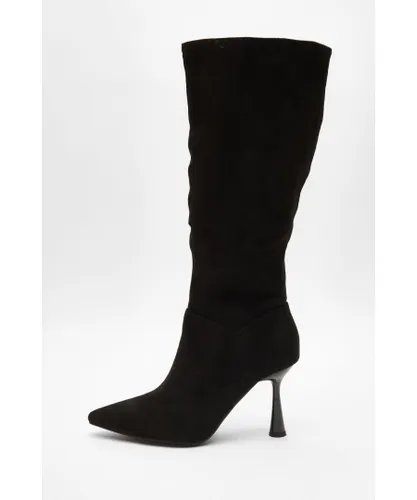 Quiz Womens Black Faux Suede Knee High Heeled Boots