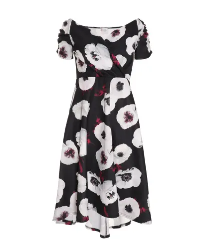 Quiz Womens Black Floral Print Dip Hem Midi Dress