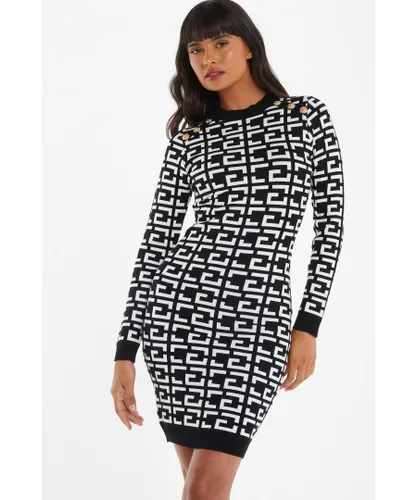 Quiz Womens Black Geometric Print Mini Jumper Dress