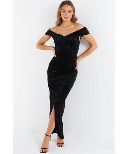 Quiz Womens Black Glitter Velvet Maxi Dress