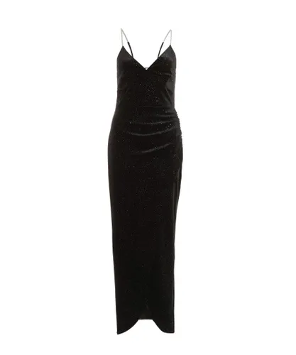 Quiz Womens Black Glitter Velvet Wrap Maxi Dress