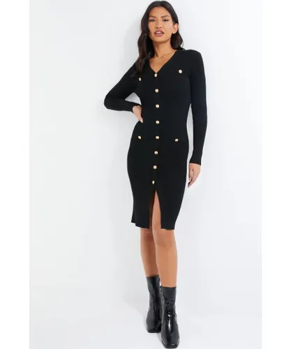 Quiz Womens Black Knitted Button Midi Dress