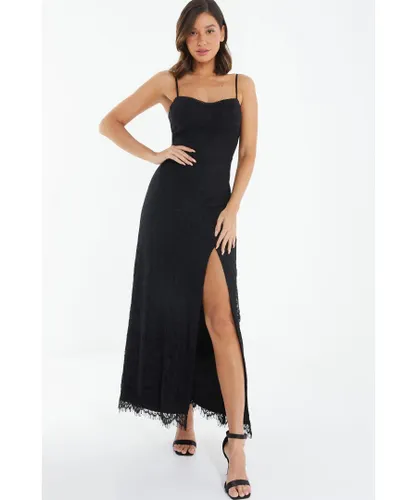 Quiz Womens Black Lace Split Leg Maxi Dress