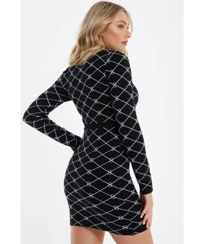 Quiz Womens Black Light Knit Geometric Mini Dress