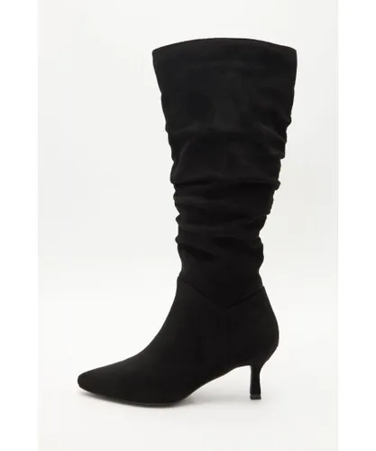 Quiz Womens Black Ruched Knee High Heeled Boots