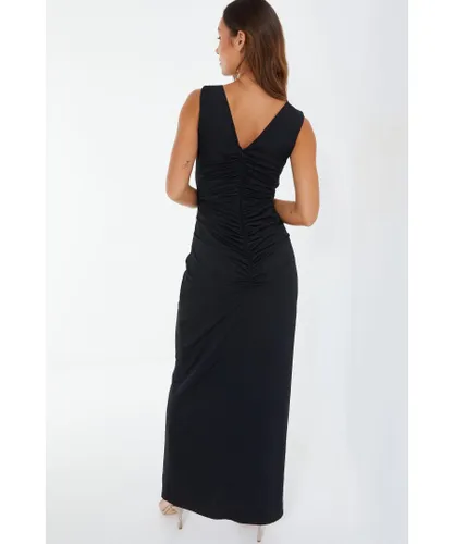 Quiz Womens Black Ruched Maxi Dress