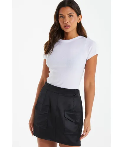 Quiz Womens Black Satin Cargo Mini Skirt