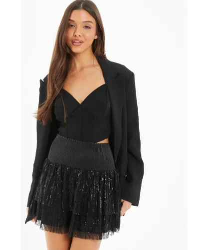 Quiz Womens Black Sequin Frill Mini Skirt