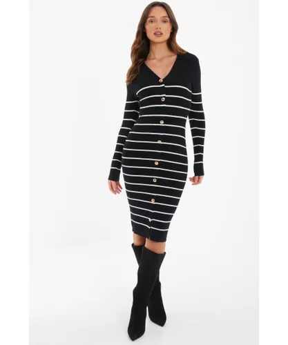 Quiz Womens Black Stripe Knitted Midi Dress Viscose