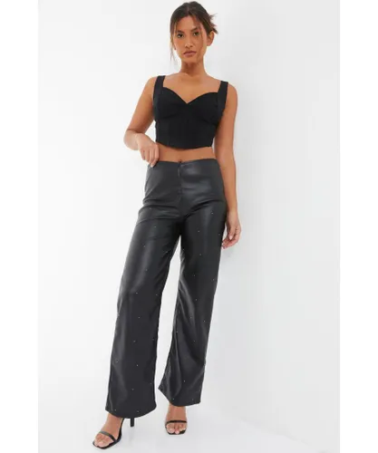 Quiz Womens Black Studded Faux Leather Trousers