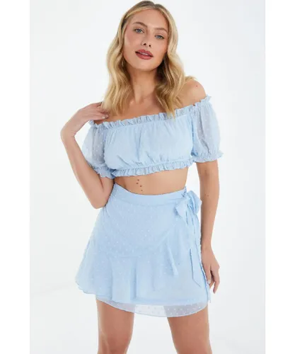 Quiz Womens Blue Chiffon Dobby Frill Mini Skirt