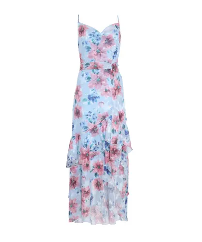 Quiz Womens Blue Chiffon Floral Ruffle Maxi Dress