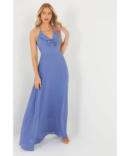 Quiz Womens Blue Chiffon Frill Maxi Dress
