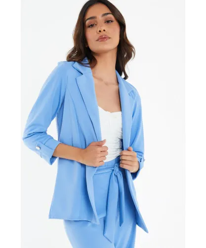 Quiz Womens Blue Cropped Sleeve Blazer