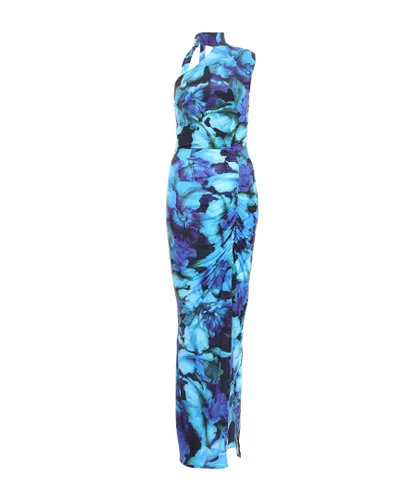 Quiz Womens Blue Floral Asymmetric Maxi Dress
