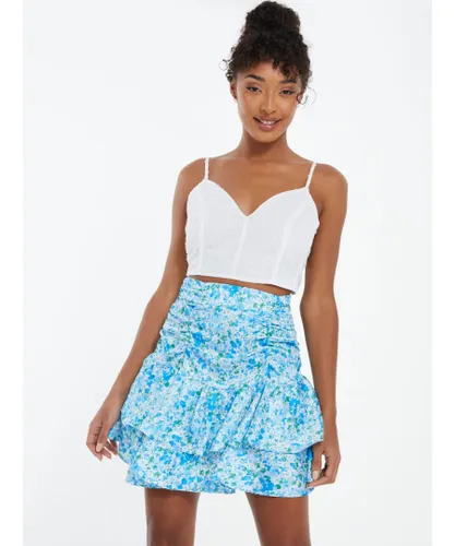 Quiz Womens Blue Floral Ruched Mini Skirt