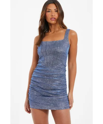 Quiz Womens Blue Glitter Corset Bodycon Mini Dress