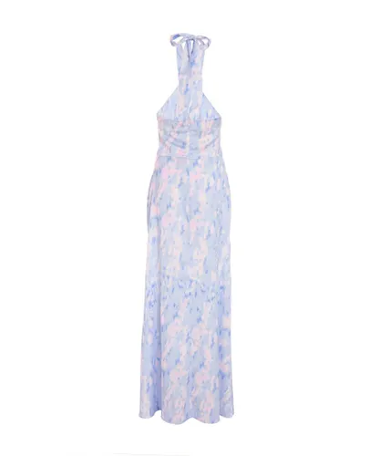 Quiz Womens Blue Marble Print Halter Neck Maxi Dress