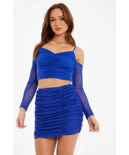 Quiz Womens Blue Mesh Diamante Mini Skirt