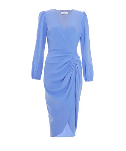Quiz Womens Blue Ruched Wrap Midi Dress