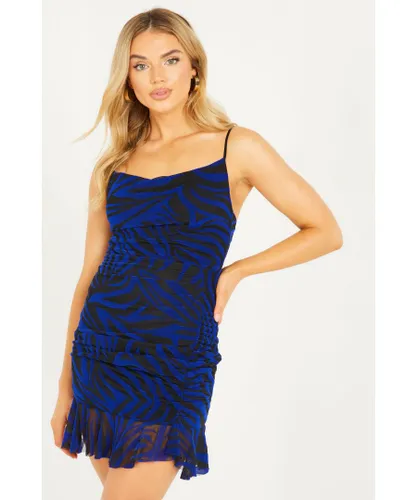Quiz Womens Blue Zebra Print Strappy Bodycon Dress