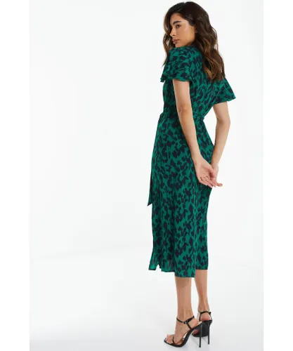 Quiz Womens Bottle Green Animal Print Wrap Midi Dress