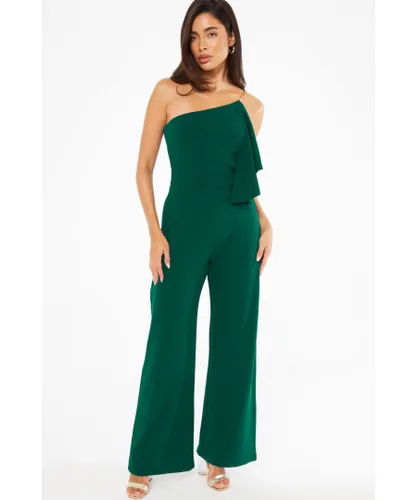 Quiz Womens Bottle Green One Shoulder Frill Palazzo Jumpsuit