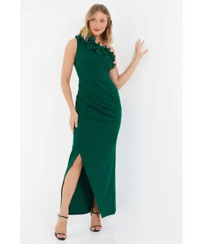Quiz Womens Bottle Green One Shoulder Maxi Dress